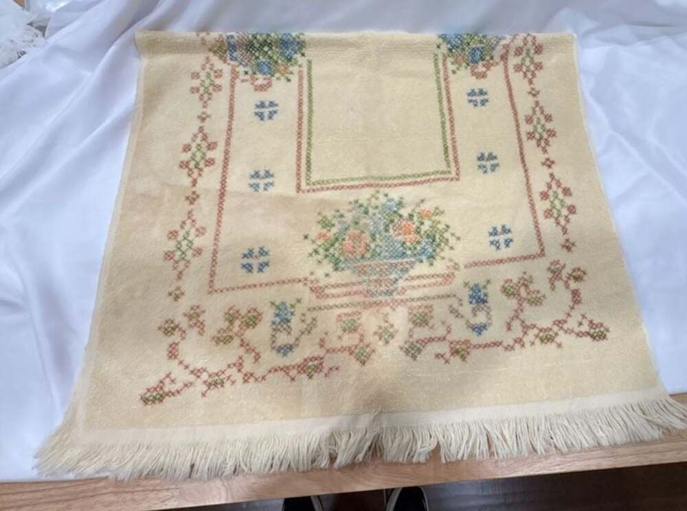 Set of 2 Vintage JCPenney Floral Cross Stitch Design Bath Towels with Fringe